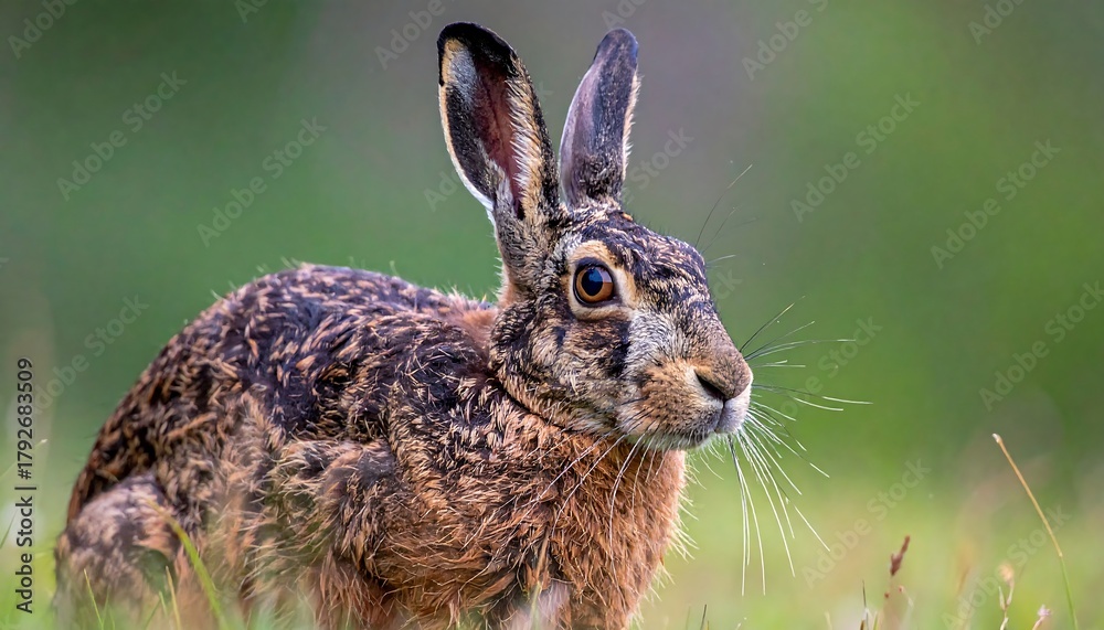 Fototapeta premium European Hare Portrait - A Wild Brown Hare in Natural Habitat.