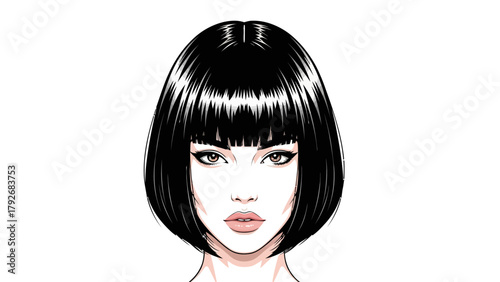 Black bob hairstyle on a womans face with makeup