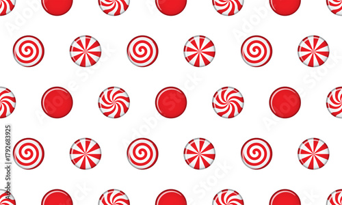 Striped sugar candy. Peppermint swirl candies seamless pattern. Illustration for new years day, sweet-stuff, winter holiday, dessert, new years event
