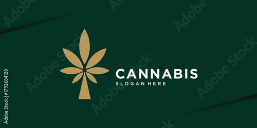 Palm tree logo design with cannabis leaf