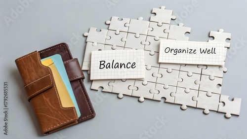 Wallet and Puzzle Pieces Symbolizing Financial Balance
