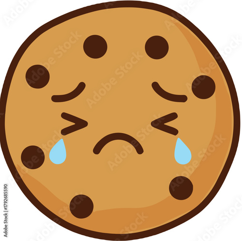 Cute Kawaii Crying Emoticon on Chocolate Chip Cookie