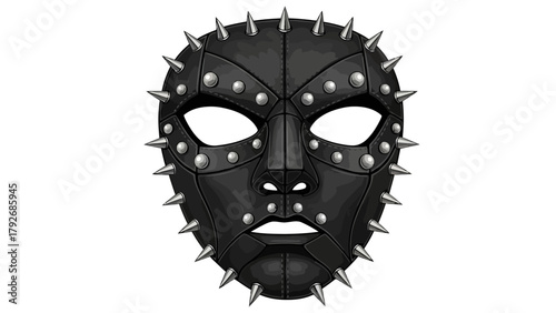 Black spiked leather mask with silver studs