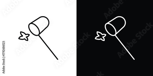 Butterfly catcher icons. Editable Stroke. logotype design concept