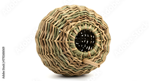 Cozy woven birdhouse ready for spring nesting, a charming addition to your garden or natural habitat project, promising warmth and shelter for feathered friends