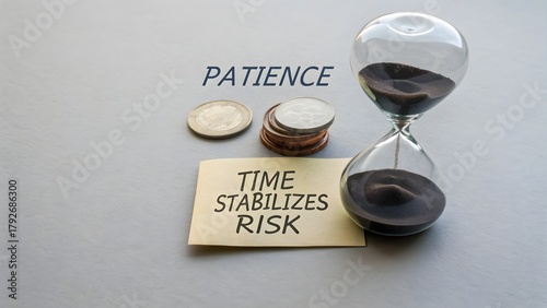 Hourglass with coins illustrating time money and financial stability