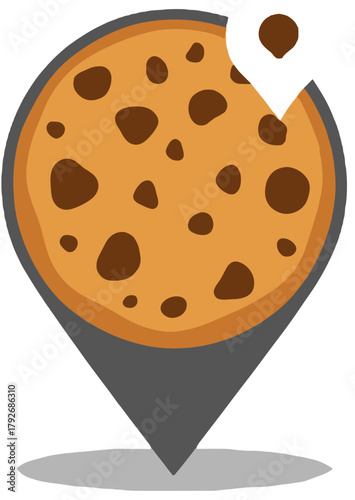 Location Map Pin Icon with Bitten Chocolate Chip Cookie