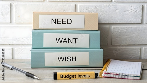 Three Labeled Folders Representing Financial Budget Concepts