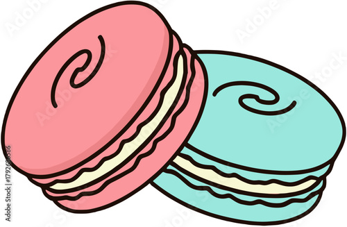 Pastel Pink and Blue Macarons French Confectionery Illustration