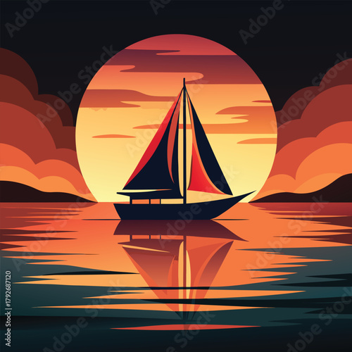 Sailboat at Sunset Illustration
