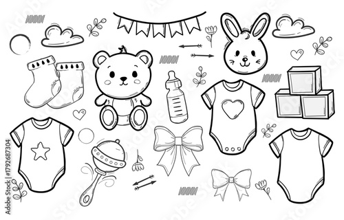 Cute Baby Shower Doodle Set for Coloring