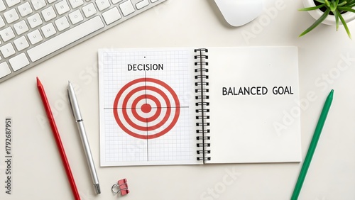 A notebook with decision-making target and balanced goals