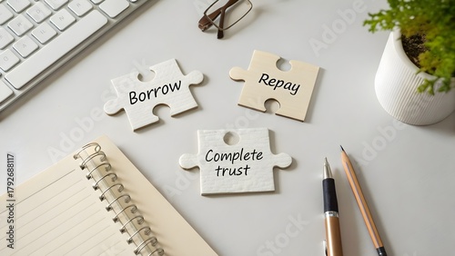 Puzzle pieces displaying the concepts of borrow and repay