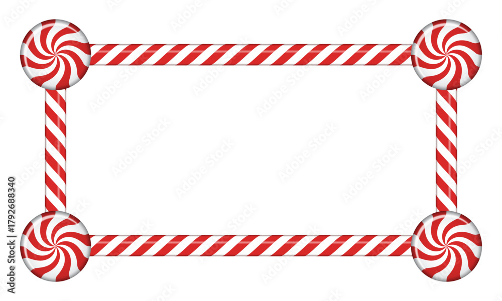 Obraz premium Rectangle candy cane frame with red and white striped lollipop pattern. Vector illustration