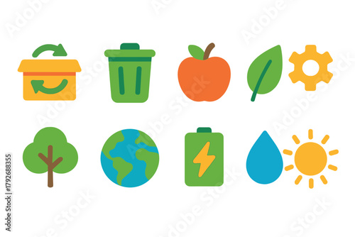 Eco-friendly, sustainability flat icon set. Recycling, nature, conservation icons collection.