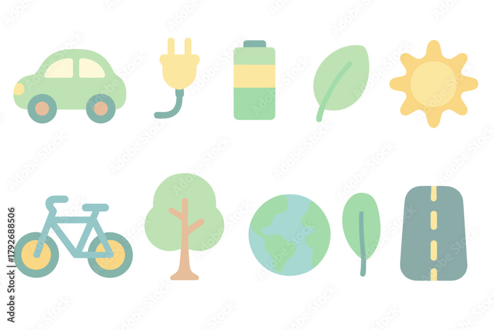 Obraz premium Eco-friendly, sustainability flat icon set. Environment, nature icons flat collection