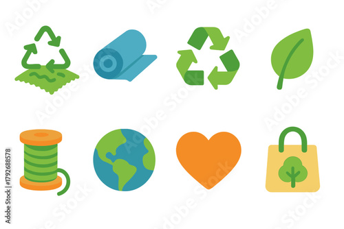 Eco-friendly, sustainability flat icon set. Environment, recycling, nature icons collection.