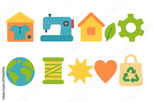 Home and eco-friendly flat icon set. Sustainable living icons flat style collection.