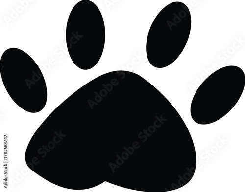 Black paw print, animal track icon for pet care, veterinary services, and animal-related concepts
