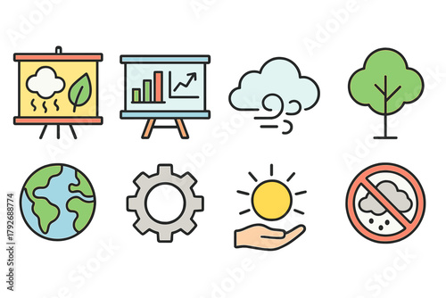 Weather and environment icon set. Climate change, eco-friendly icons outline collection