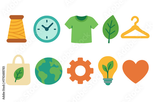 Eco-friendly, sustainable flat icon set for environment and green living