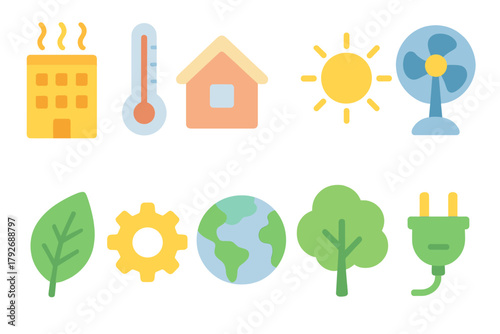Sustainability and eco friendly flat icon set. Renewable energy, environment icons