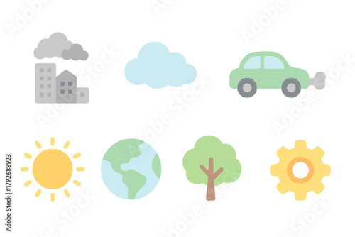 Environment and pollution flat icon set. Eco-friendly, emissions, earth icons collection
