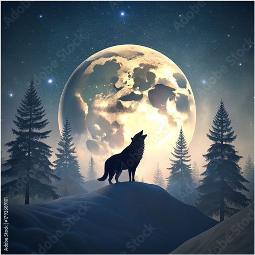 wolf howling at the moon