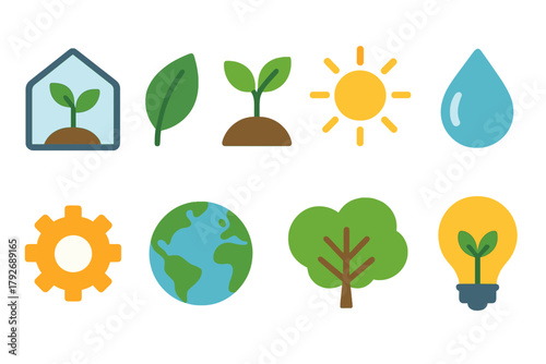 Environment, sustainability flat icon set. Eco-friendly, nature preservation icon collection