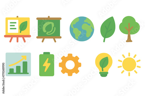 Eco-friendly, nature flat icon set. Green energy, environment icons flat collection