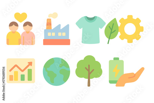 Eco-friendly, sustainability flat icon set. Environment, green energy icons collection