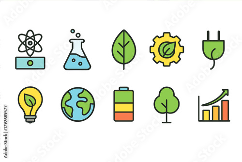 Eco-friendly, renewable energy outline icon set. Sustainability, nature icons collection