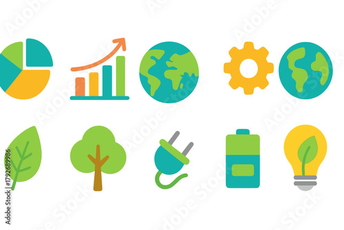Eco, sustainability flat icon set. Environmental, energy conservation icons collection