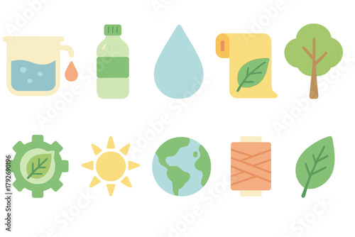 Eco-friendly, nature flat icon set. Sustainability, environment symbols collection