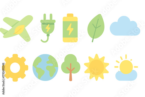 Eco, energy flat icon set. Sustainable, renewable resources and nature icons collection