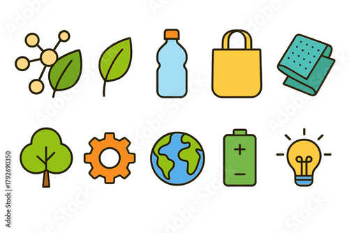 Sustainable lifestyle icon set. Eco, recycle, green, environment icons, flat design.