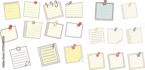 Scrap Notebook Paper Set – Ripped Notes, Taped Sheets, Scrapbook Stationery Vector Pack