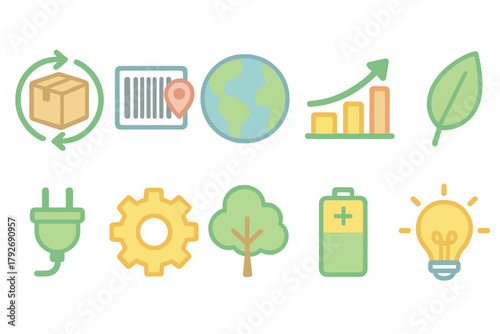 Sustainability and ecology icon set. Green energy, environment conservation outline icons