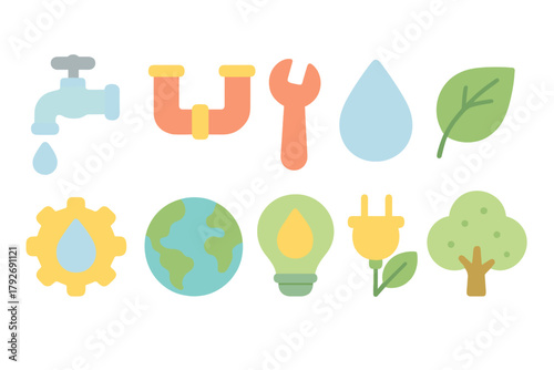 Eco-friendly, sustainability flat icon set. Environment, energy conservation flat icons