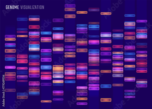 Genomic data visualization. Abstract DNA sequencing and genome mapping graphics. Scientific concept for medical research, biotechnology, and genetic testing. Vector illustration.