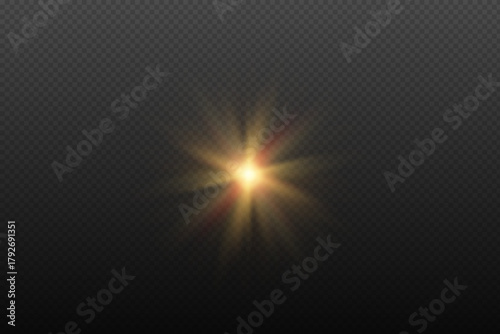 Soft golden star with red rays and subtle flares on a dark checkered background. Minimal glowing effects.