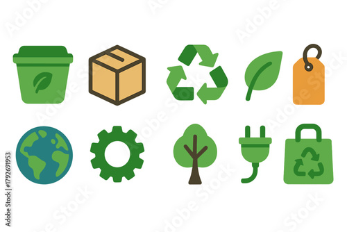Eco-friendly recycling icon set: flat style for sustainability and green living