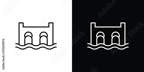 Dam icons. Editable Stroke. logotype design concept