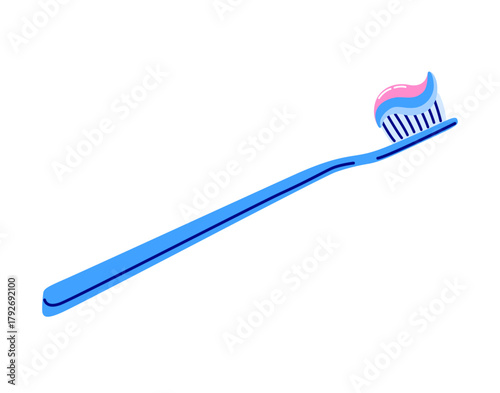 Toothbrush with squeezed toothpaste. Daily oral hygiene care concept. Hand drawn trendy style. Vector isolated illustration.