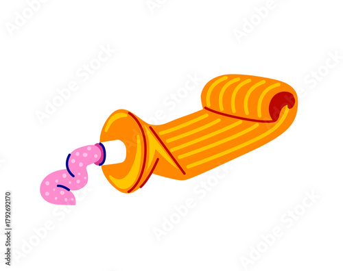 Used toothpaste tube squeezed out. Trendy colorful hand drawn vector isolated illustration.