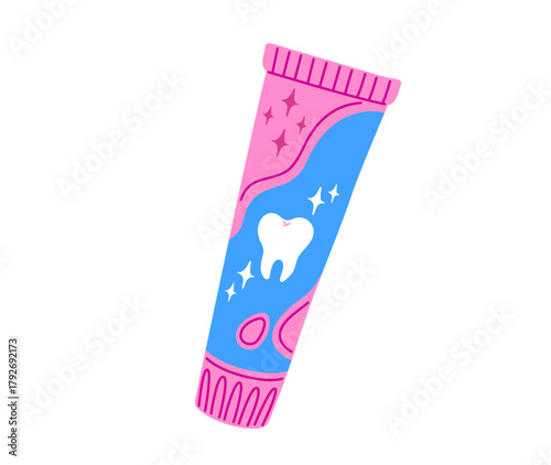 Toothpaste tube. Dental care routine. Oral hygiene. Hand drawn vector isolated illustraiton.