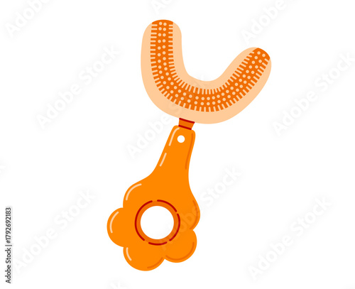 U-shaped toothbrush. Innovative oral care concept for children dental hygiene. Vector isolated illustration.
