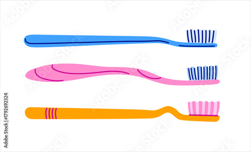 Toothbrushes. Oral hygiene tool. Dental care. Vector isolated illustration.