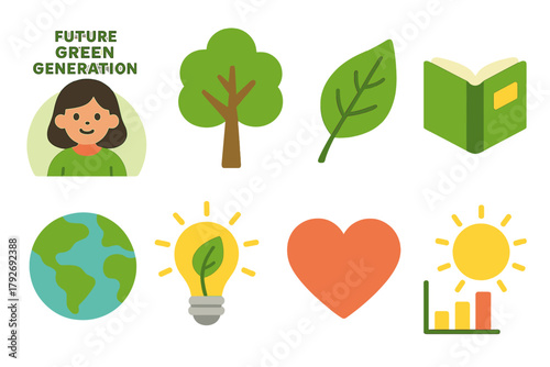 Ecology and nature flat icon set. Eco-friendly, green living and sustainability icons