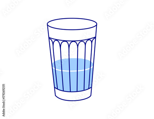 Glass of water. Minimalist contour drawing. Trendy line art vector hand drawn illustration.